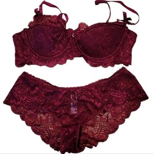 Charm Sweeter Deep Red Lace Lingerie Set